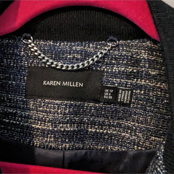 Karen Millen Navy Tweed Zip Up Jacket Size US 6 - Picture 9 of 10